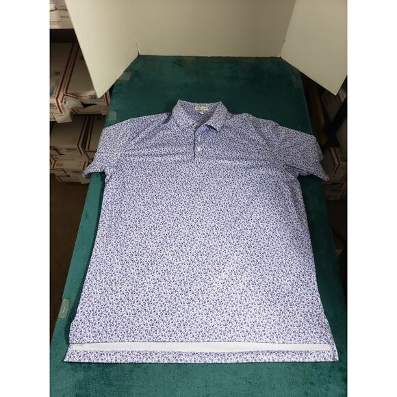 Peter Millar Polo Shirt Size Extra Large Mens Blue Performance Golf Logo Drink - Picture 2 of 8